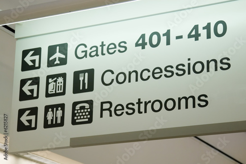 Direction signs in an airport terminal for travelers