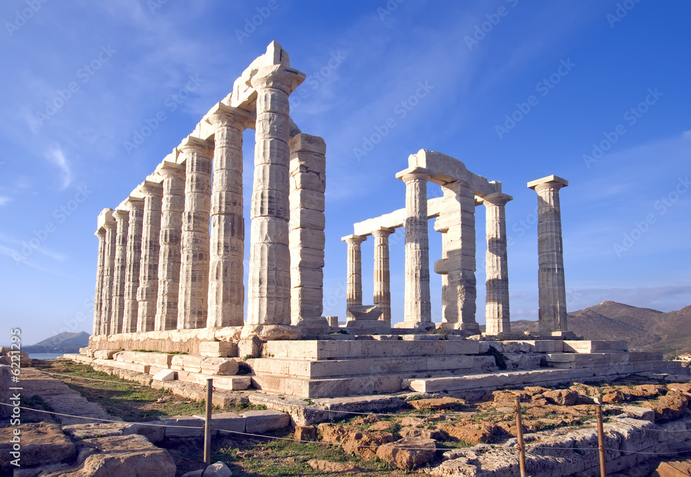 Temple of Poseidon at Cape Sounion near Athens, Greece. 