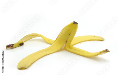 peel from a banana on a white background