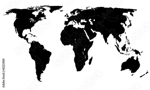 Vector World Map - Black on white background
