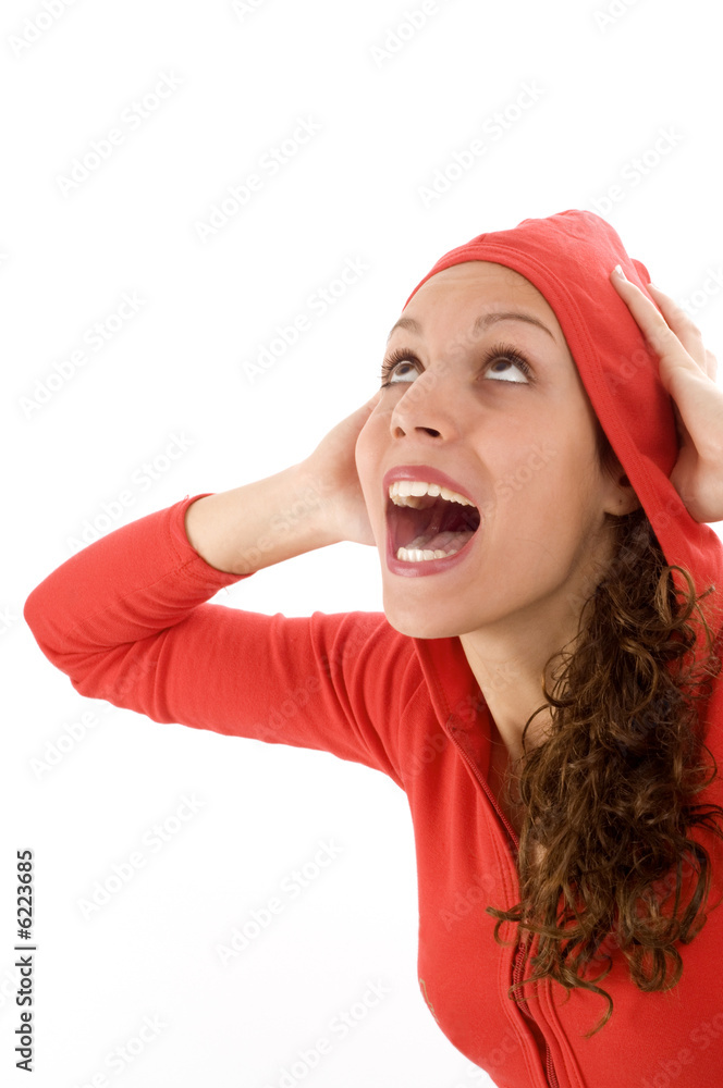 The in the red sweatshirt woman portrait The in the red sweatshirt woman portrait