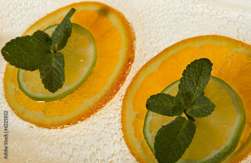 lime and orange segments whith mint photo