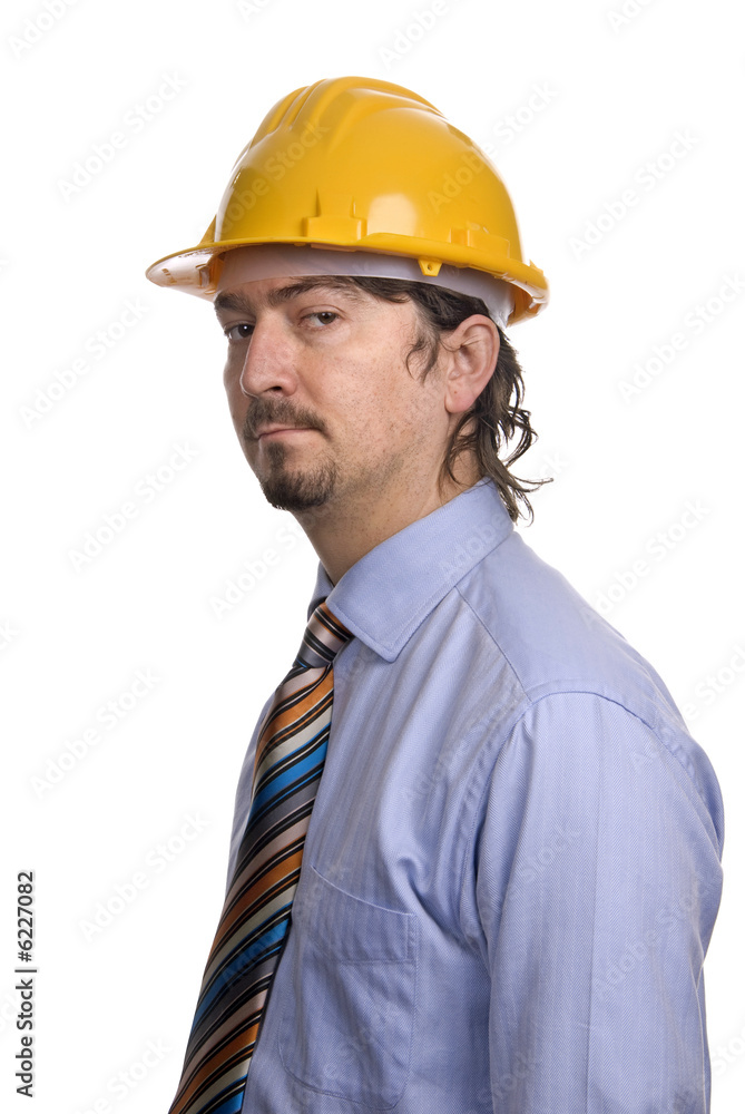 An engineer with yellow hat, isolated on white An engineer with yellow hat, isolated on white