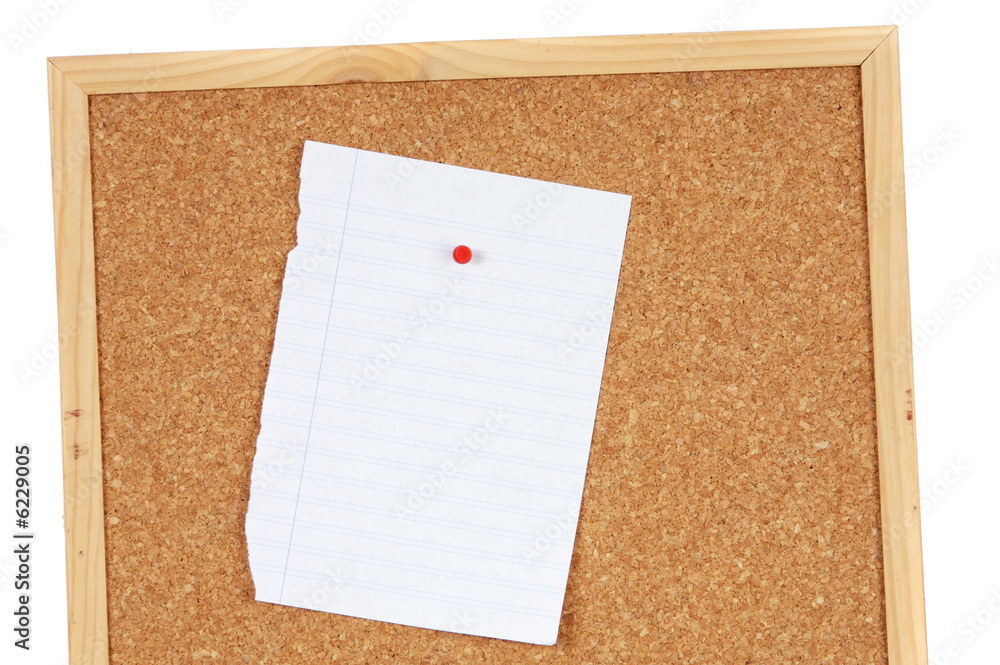 Blank sheet of paper on pin board Blank sheet of paper on pin board