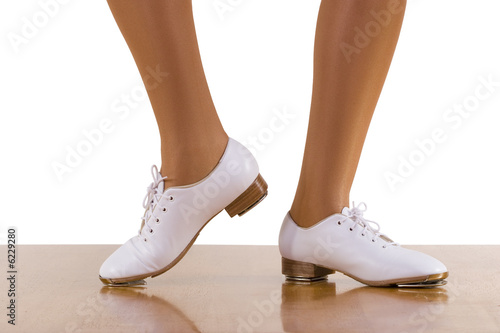Tap-Top/Clog dance side steps; close up, on white