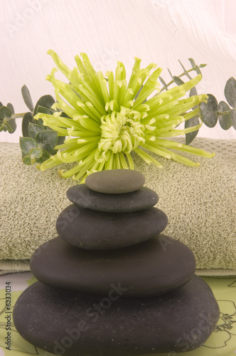 Massage Stones  Green Aster  and Towel