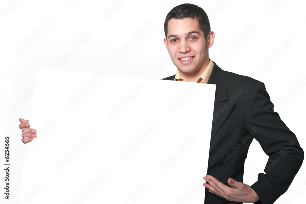 Business man with display board Business man with display board
