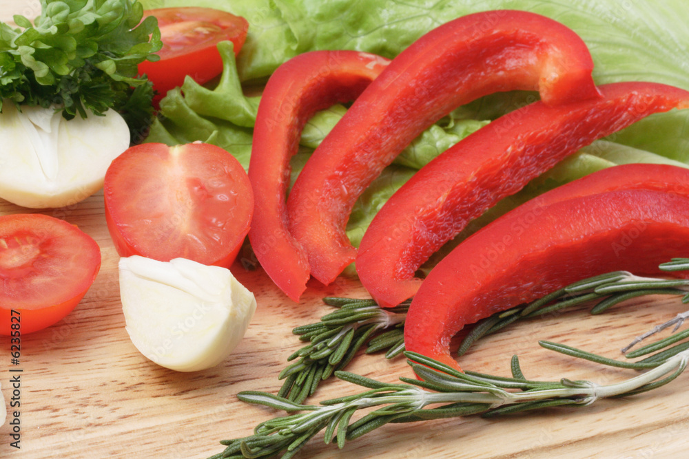 Group of vegetables on cutting board Group of vegetables on cutting board