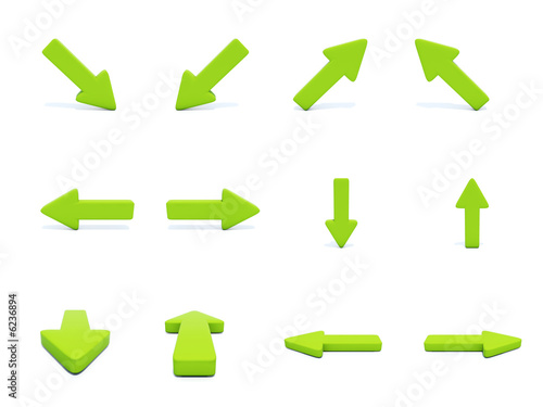 different directions green arrows isolated on white