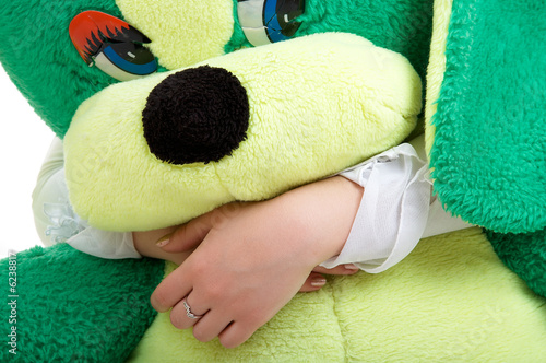 Big green toy dog in the hands © Serg Zastavkin
