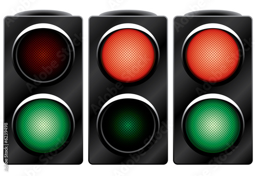 Traffic light. Variants. Raster illustration. Isolated on white.