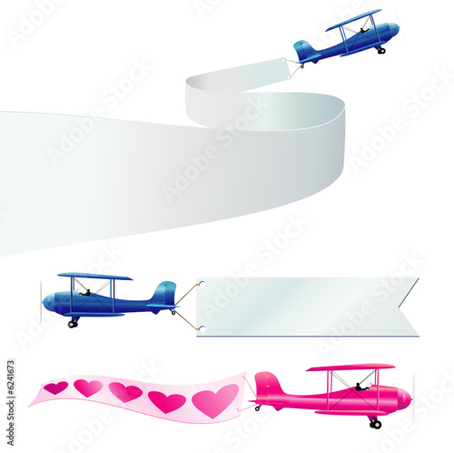 Vector Air messages plane, Flying advertising banner, Blue and Pink Airplane
