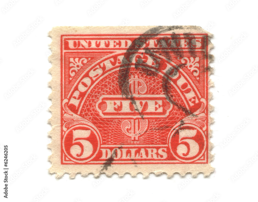 Obraz premium Old postage stamps from USA 5 Dollars