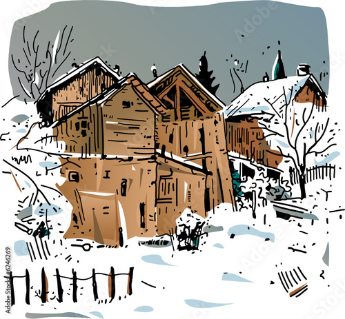 Paysage savoyard sous la neige