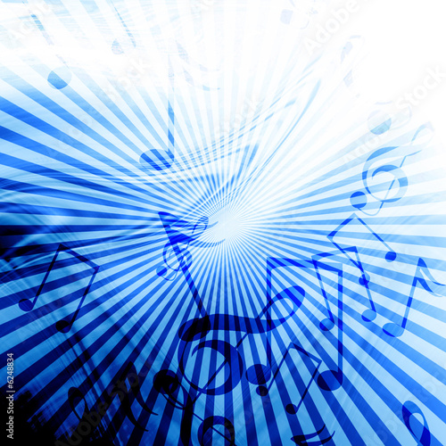 Blue abstract background with music notes
