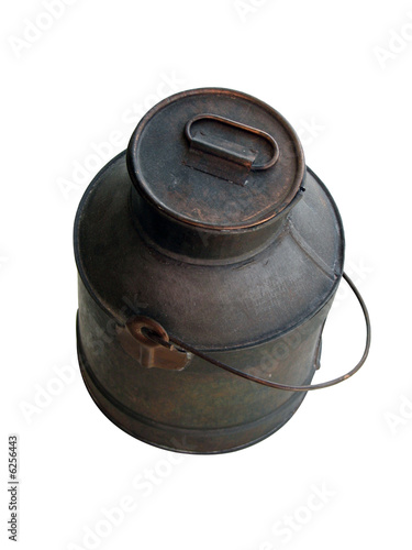 Small antique milk can isolated on white background