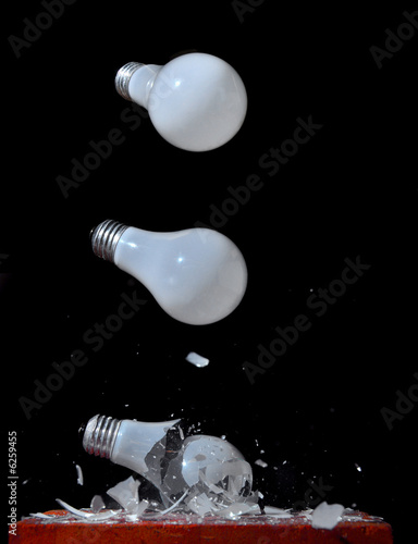 Series of a light bulb falling and breaking.