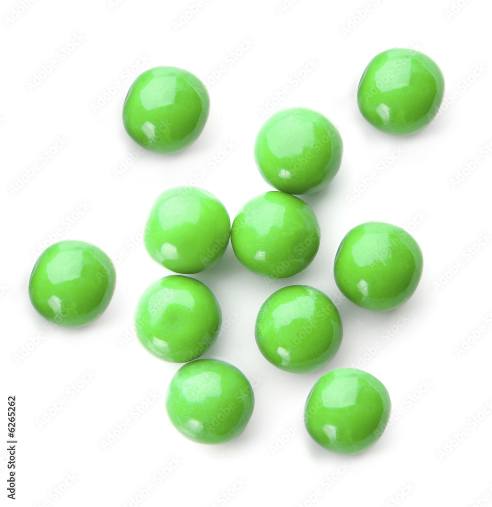 green bubble gum balls isolated on white