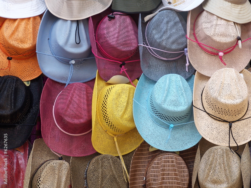 Multi-coloured hats for sale at local market in Mexico
