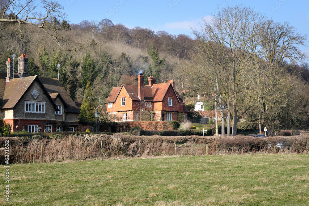 English Rural Houses set on Wooded Hillside