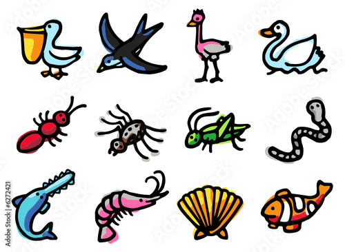 animaux - oiseaux, insectes et poissons