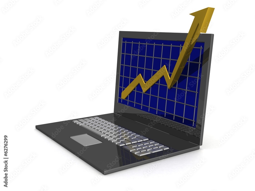 Laptop. The concept of financial growth. 3D image. Laptop. The concept of financial growth. 3D image.