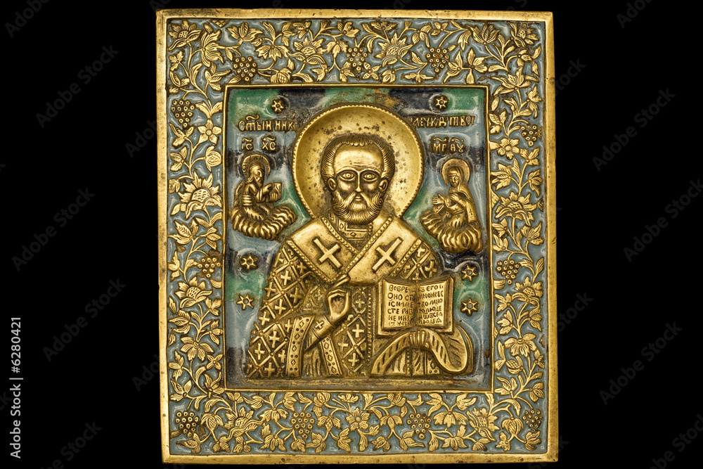 An ancient saint metallic icon