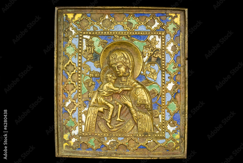 An ancient madonna metallic icon