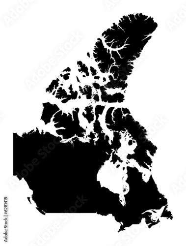 Canada map, black and white. Mercator Projection.