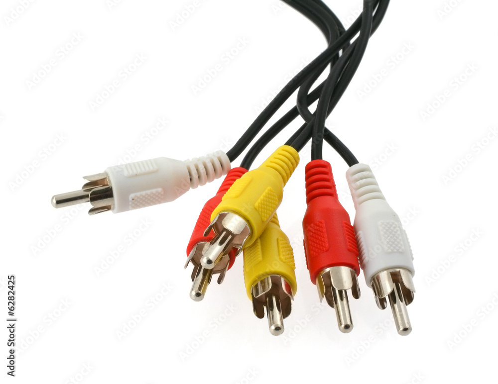 bunch of chinch cables against white background.. bunch of chinch cables against white background..