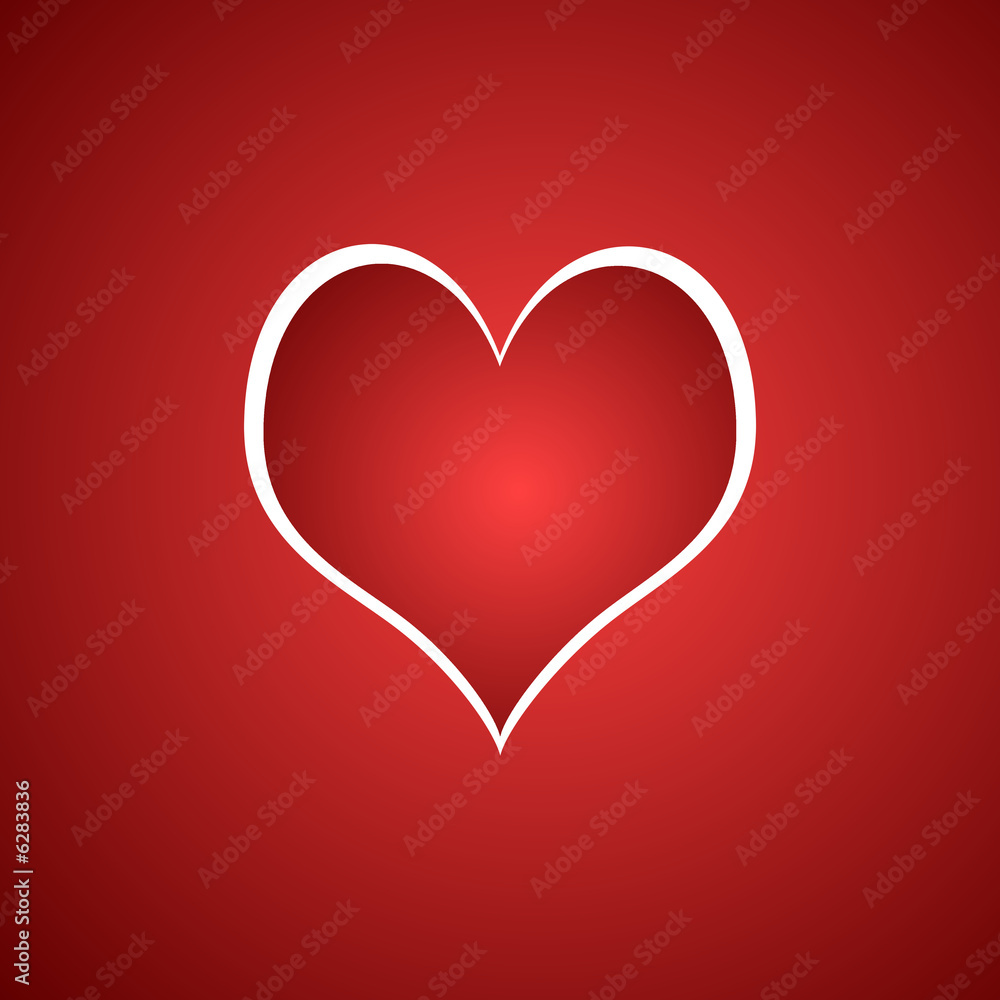 Coeur sur fond rouge