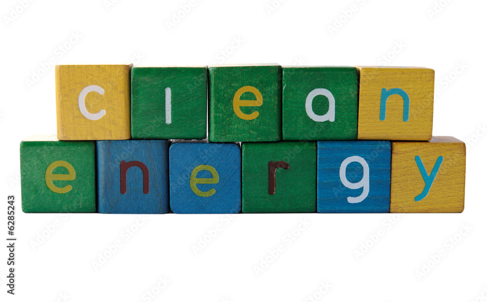 the words 'clean energy' isolated on white