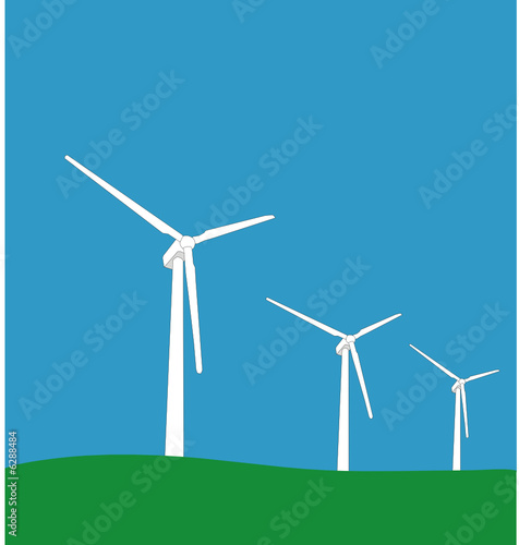 éoliennes sur ciel bleu