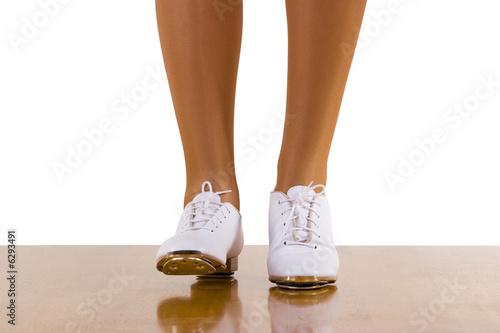 Tap-Top/Clog dance front steps; close up, on white.