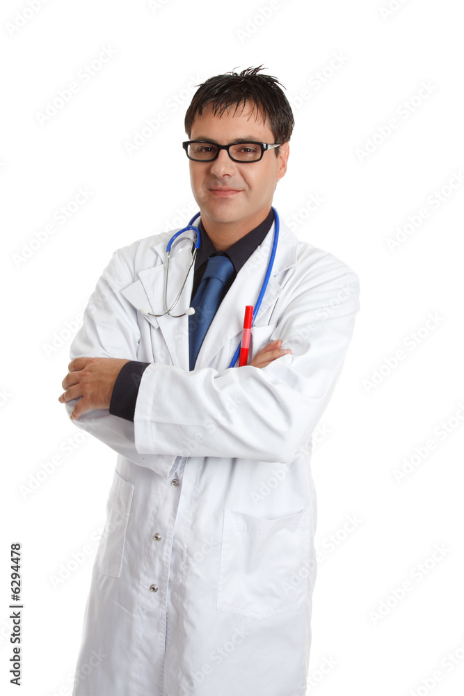 Doctor standing casually with arms crossed and smiling. Doctor standing casually with arms crossed and smiling.