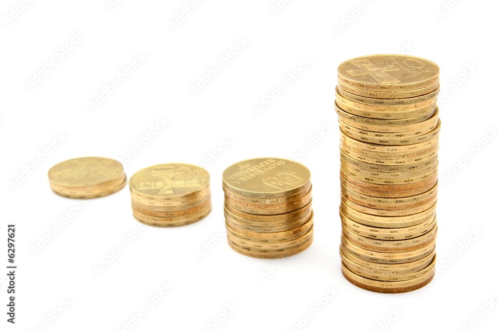 Columns of coins forming a growing chart of wealth Columns of coins forming a growing chart of wealth
