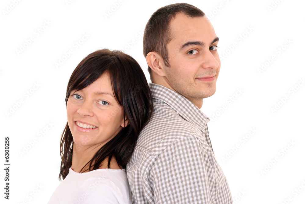 happy couple - woman and man 25-30 years old isolated on white happy couple - woman and man 25-30 years old isolated on white