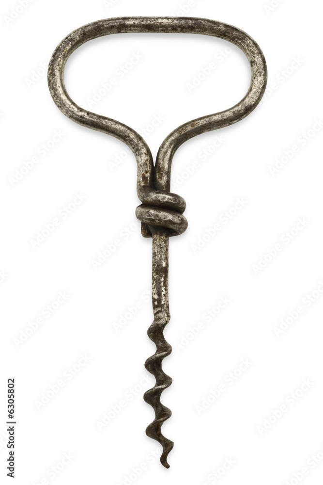 an old, metal corckscrew on white an old, metal corckscrew on white
