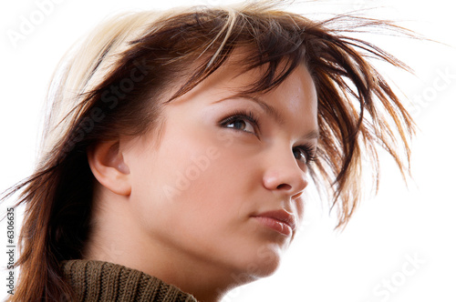 Portrait of young woman on white background . photo