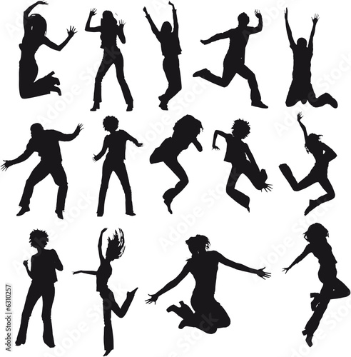 silhouettes humains sautant et bondissant en mouvement