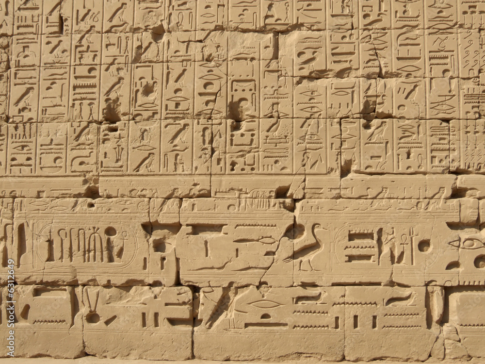 Ancient hieroglyphs in Karnak temple from Luxor