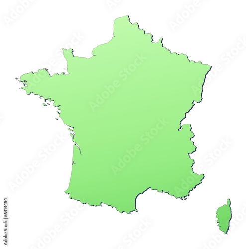 France map filled with light green gradient
