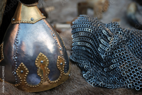 Silver helmet and chain mail amour