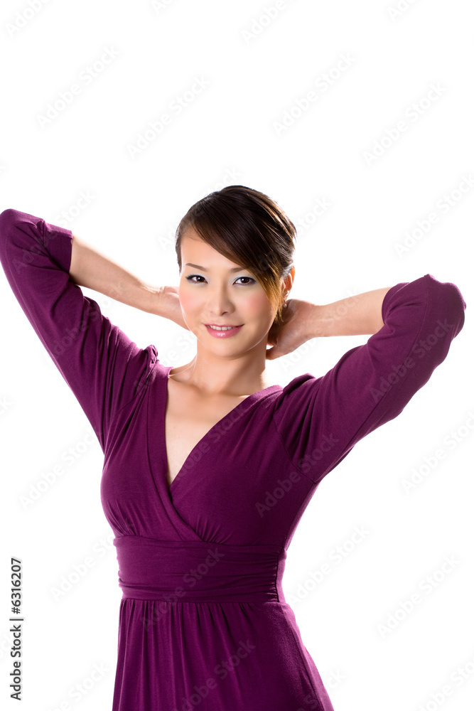 woman streching with both hands up woman streching with both hands up
