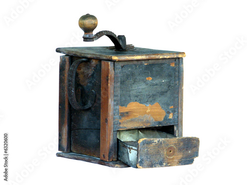 Antique coffee grinder isolated on white