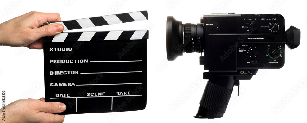 Fototapeta premium clapperboard and movie camera