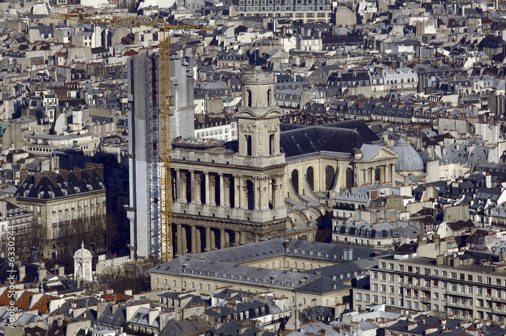 France, Paris: nice aerial city view with Saint Sulpice Church