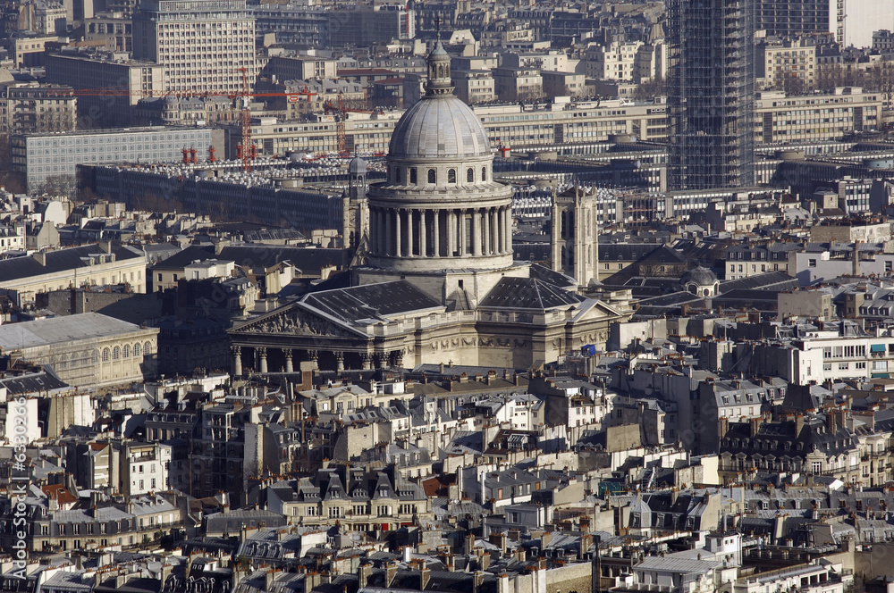 France, Paris: nice aerial city view with the Pantheon monument