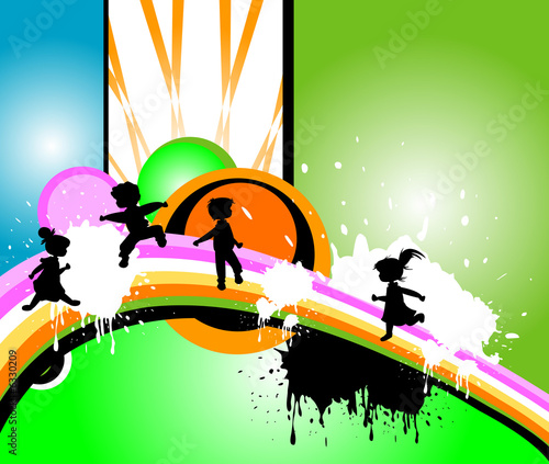 kids silhouettes running an...