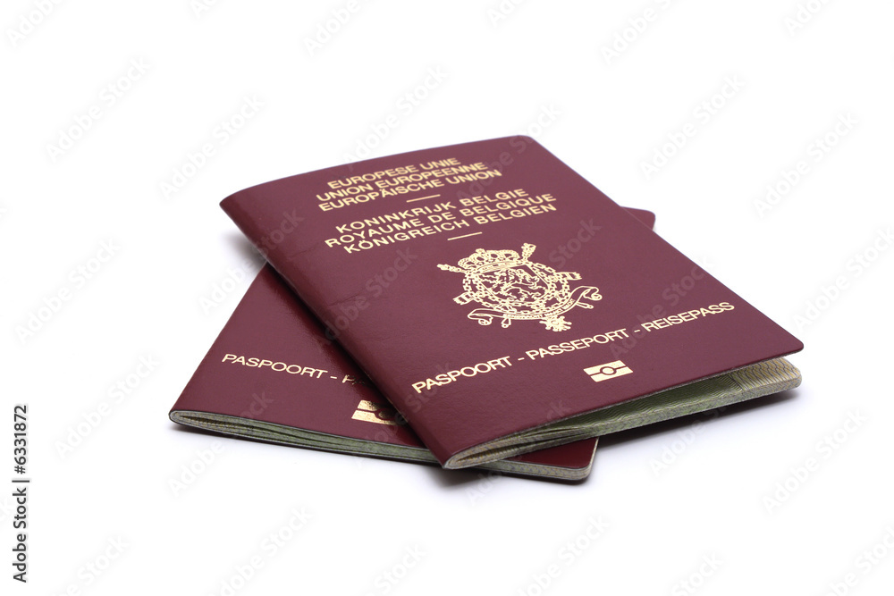 Two Belgian passports on a white background Two Belgian passports on a white background